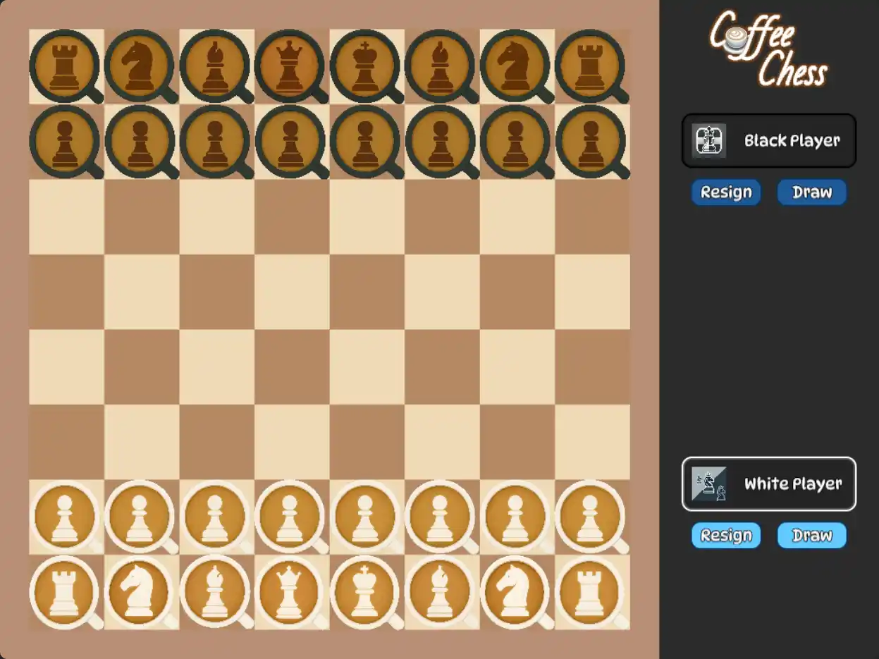 Screenshot of a online chess game with a coffee theme